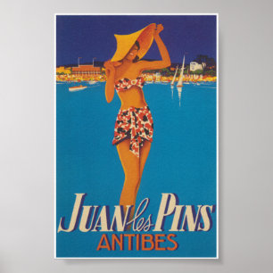 Juan Les Pins Antibes France Vintage Travel Poster
