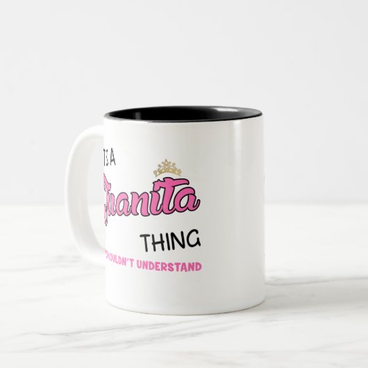 Juanita ding dat je niet zou begrijpen tweekleurige koffiemok (Voorkant links)