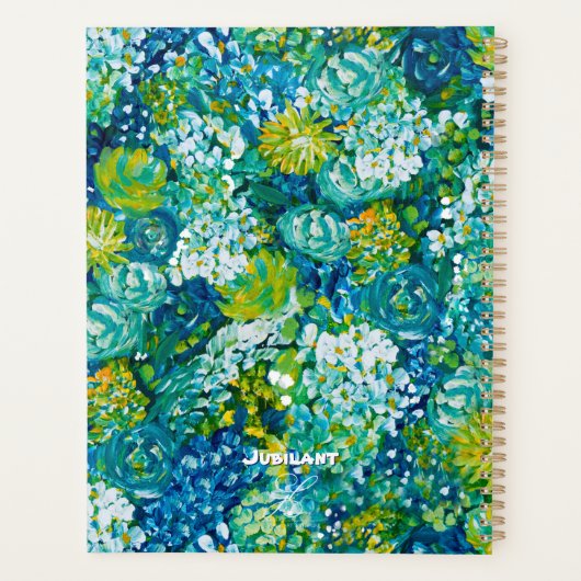 Jubilant-Blue & Green Floral Customizable Planner (Achterkant)