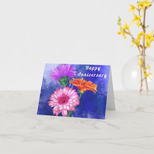 Jubilea Kaart met drie kleuren Gerbera's (Gele Bloem)