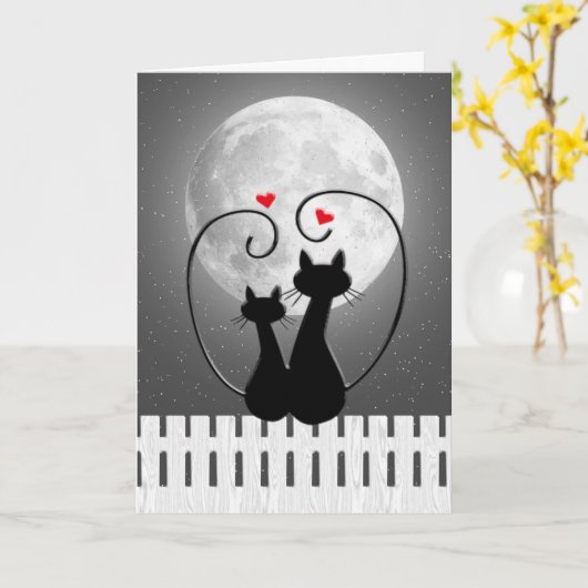 Jubilea katten met hartjes op het hek kaart (Gele Bloem)