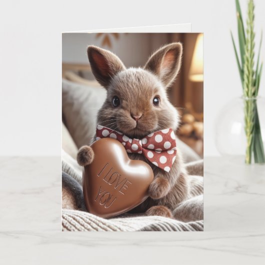 Jubilea konijn met chocoladehart kaart (Voorkant)