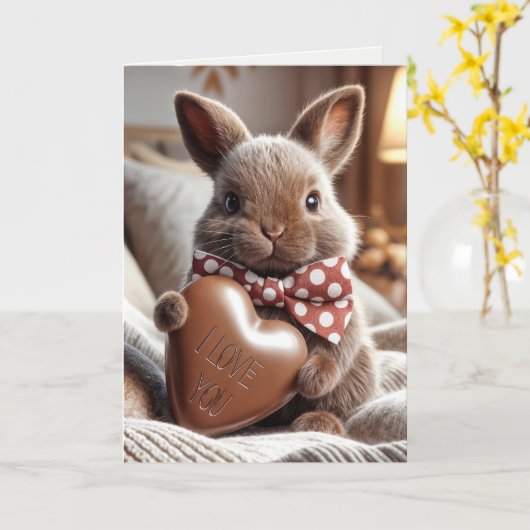 Jubilea konijn met chocoladehart kaart (Gele Bloem)
