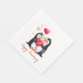 Jubilea pinguïn paar met rode harten servet (Hoek)