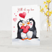 Jubilea pinguïns met rode harten kaart (Gele Bloem)