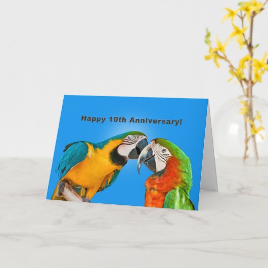 Jubileum, 10de, Loving Parrots Kaart (Gele Bloem)