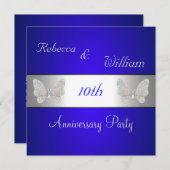 Jubileum 10e Elegant Cobalt & Silver Butterfly Kaart (Voorkant / Achterkant)