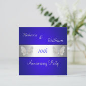 Jubileum 10e Elegant Cobalt & Silver Butterfly Kaart (Staand voorkant)