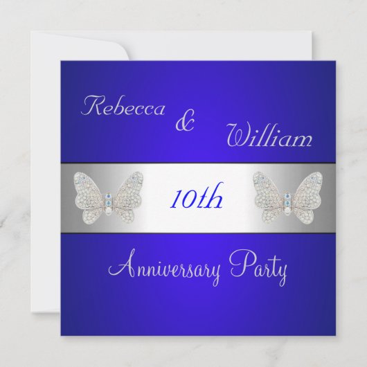 Jubileum 10e Elegant Cobalt & Silver Butterfly Kaart (Voorkant)