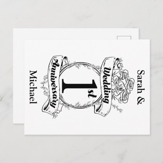 Jubileum 1e bruiloft briefkaart (Voorkant / Achterkant)