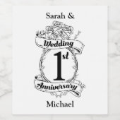 Jubileum 1e bruiloft wijn etiket (Enkel label)