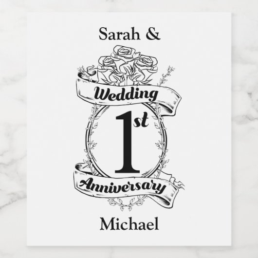 Jubileum 1e bruiloft wijn etiket (Enkel label)