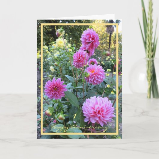 Jubileum 1e bruiloft Wishes Chrysanthemums Kaart (Voorkant)