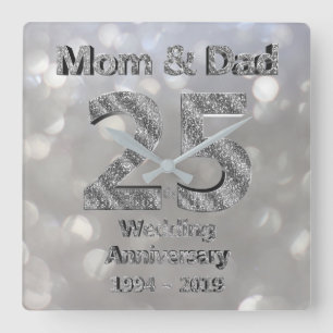 Jubileum 2019 van 25th Silver Wedding Vierkante Klok