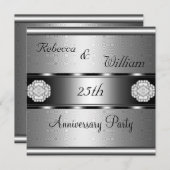 Jubileum 25e Elegant Roll Silver Party Kaart (Voorkant / Achterkant)