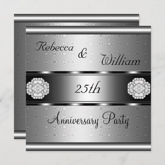 Jubileum 25e Elegant Roll Silver Party Kaart (Voorkant / Achterkant)