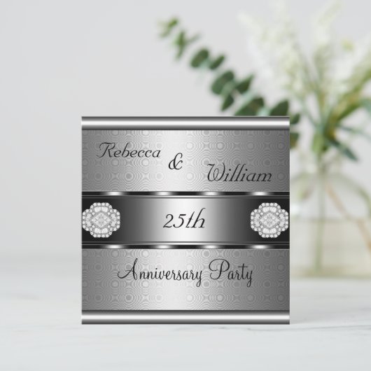 Jubileum 25e Elegant Roll Silver Party Kaart (Staand voorkant)