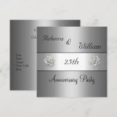Jubileum 25e Elegant Silver Roos Party Kaart (Voorkant / Achterkant)