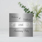 Jubileum 25e Elegant Silver Roos Party Kaart (Staand voorkant)