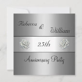 Jubileum 25e Elegant Silver Roos Party Kaart (Voorkant)