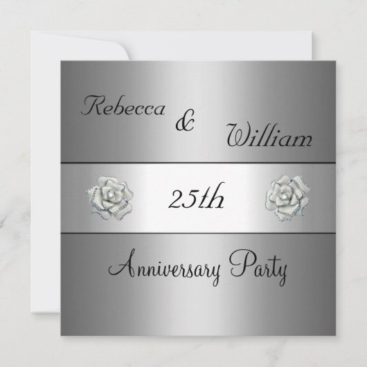 Jubileum 25e Elegant Silver Roos Party Kaart (Voorkant)