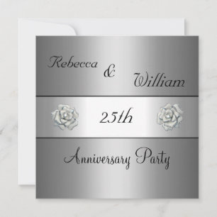 Jubileum 25e Elegant Silver Roos Party Kaart