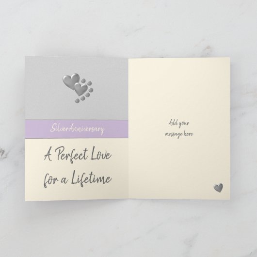 Jubileum 25e Zilver 25 jaar paarse crème Kaart (Binnen)