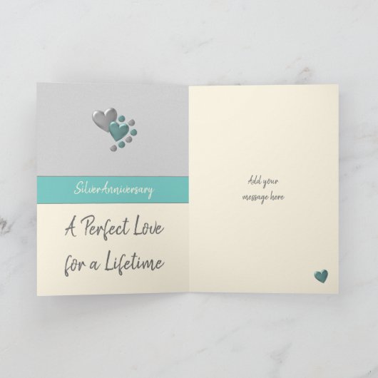 Jubileum 25e zilver 25 jaar turquoise crème kaart (Binnen)