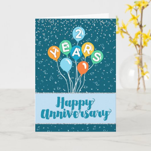 Jubileum 2 jaar werknemers - Confetti ballonnen Kaart (Gele Bloem)