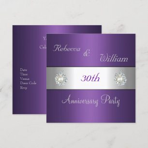 Jubileum 30e Elegant Paars & Parel Sieraden Kaart