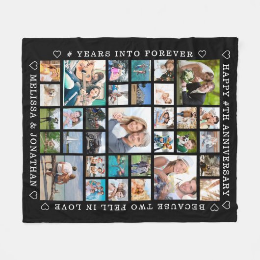 Jubileum 33 Aangepast gepersonaliseerd fotocollage Fleece Deken (Voorkant (Horizontaal))