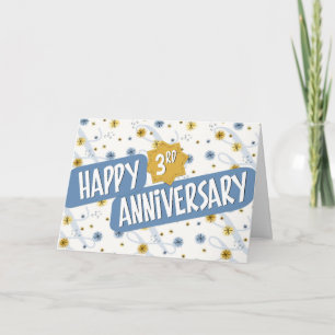 Jubileum 3 jaar blauw wit patroon kaart