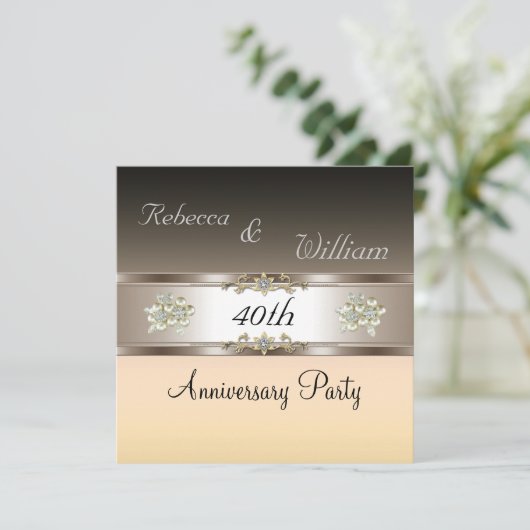 Jubileum 40e Elegant Cream Biege Invite Kaart (Staand voorkant)