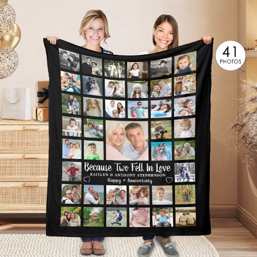 Jubileum 41 Foto Collage Aangepaste Tekst en Kleur Fleece Deken