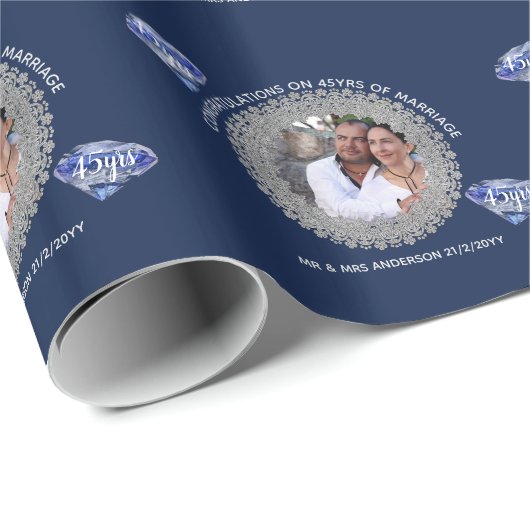 Jubileum 45th Wedding - VOEG FOTO Sapphire Blue TO Cadeaupapier (Rol Hoek)