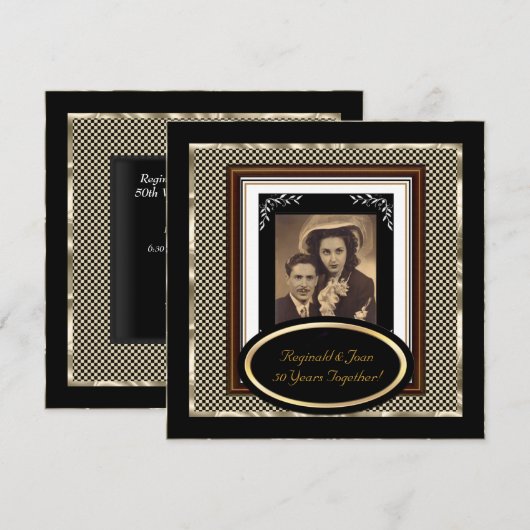 Jubileum 50 jaar getrouwd zwart sepia goud kaart (Voorkant / Achterkant)