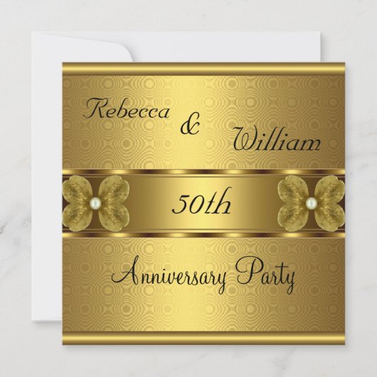 Jubileum 50e Elegant Roll Gold Party Floral Kaart (Voorkant)