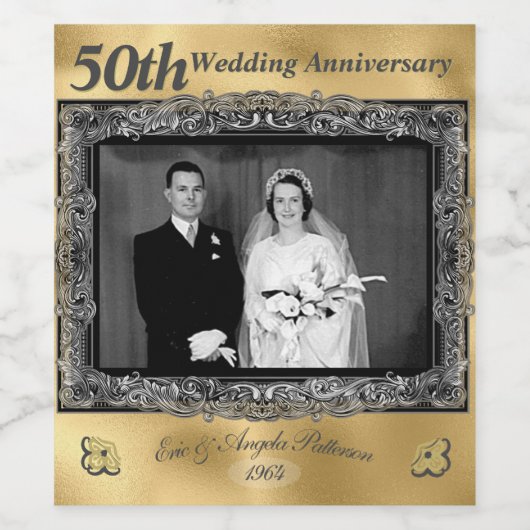 Jubileum 50ste huwelijksverjaardag | Goud Folie Wijn Etiket (Enkel label)