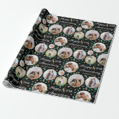 Jubileum 5 Foto Collage Green Black Faux Gold Cadeaupapier (Uitgerold)