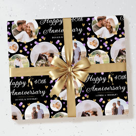Jubileum 5 Foto Collage Paars Black Faux Gold Cadeaupapier