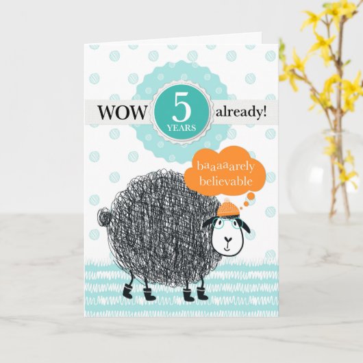 Jubileum 5 jaar Fun Sheep Kaart (Gele Bloem)