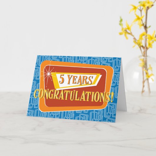 Jubileum 5 jaar Retro Blue Red Sinaasappel Kaart (Gele Bloem)