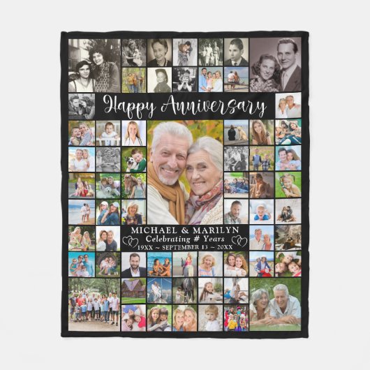 Jubileum 64 Foto Collage Uw Kleur Fleece Deken (Voorkant)