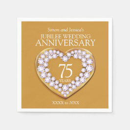 Jubileum 75e trouwdag hart aangepaste naam servet