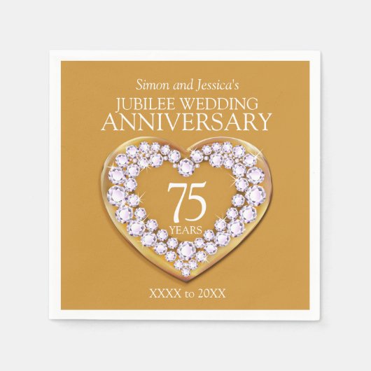 Jubileum 75e trouwdag hart aangepaste naam servet (Voorkant)