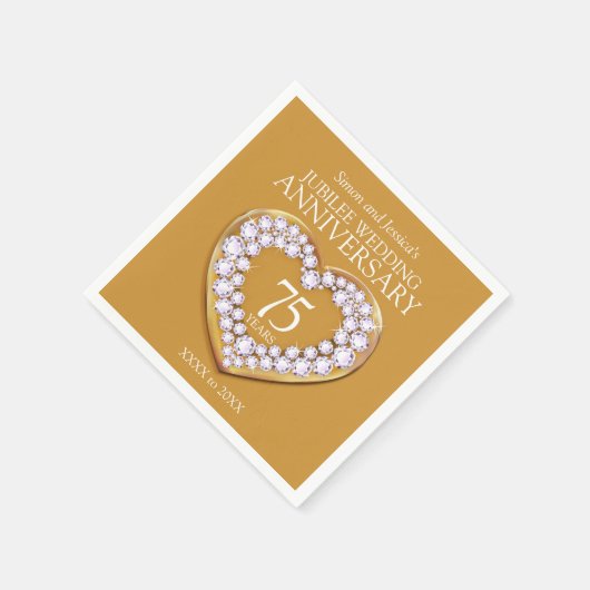 Jubileum 75e trouwdag hart aangepaste naam servet (Hoek)