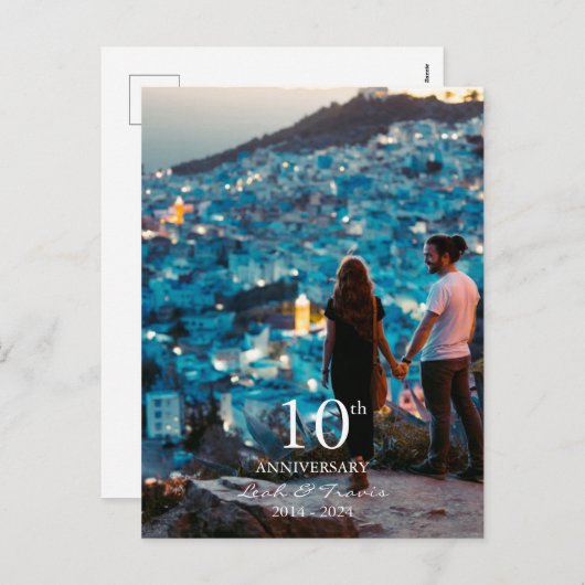 Jubileum aangepaste foto bruiloft chique wit lette feestdagenkaart (Voorkant / Achterkant)