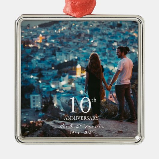 Jubileum aangepaste foto bruiloft chique wit lette metalen ornament (Voorkant)