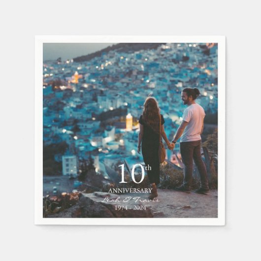 Jubileum aangepaste foto bruiloft chique wit lette servet (Voorkant)