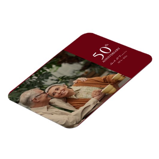 Jubileum aangepaste foto bruiloft modern rood wit magneet (Linkerzijde)